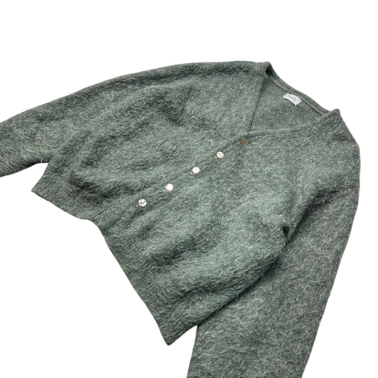 BRENT 60s Shaggy Mohair Cardigan Gray Green Size L
