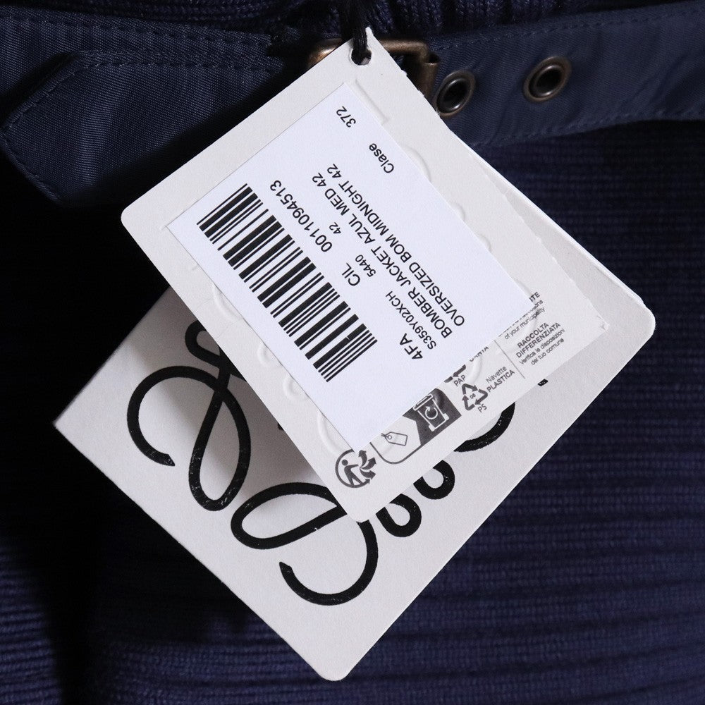 LOEWE Leather Patch Oversized Bomber Jacket Navy Size 42