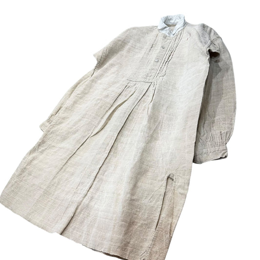 Euro antique 1900s Thick Linen "JD" Up Ecru Shirt