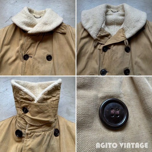Vintage 1943 WWII Canadian Shearling Mackinaw Coat Size XL