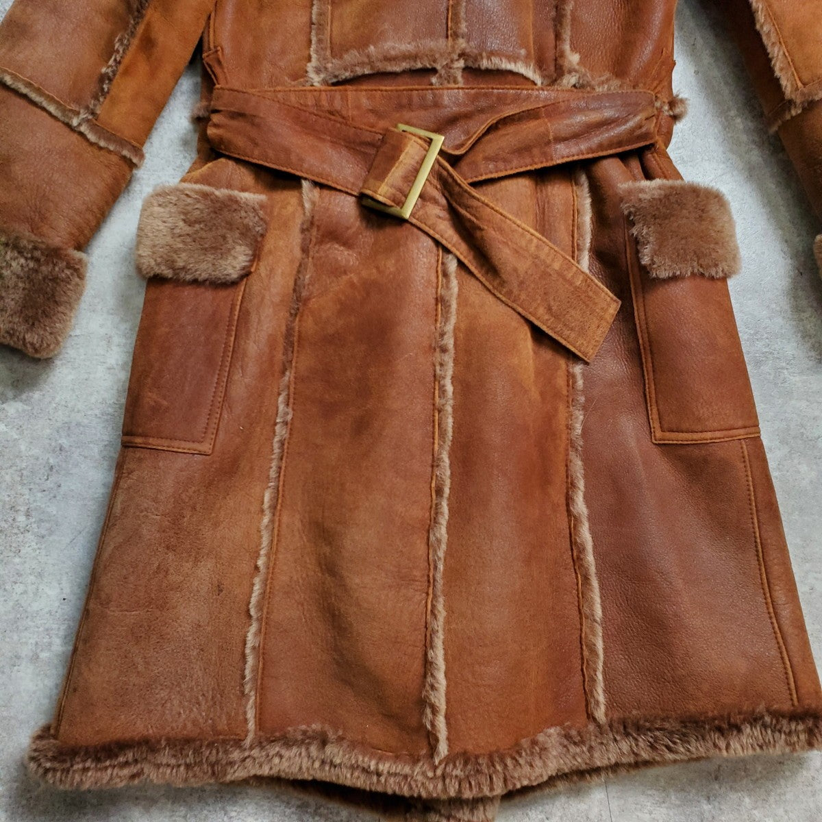 GRACE Mouton Trench Coat Brown Size XS