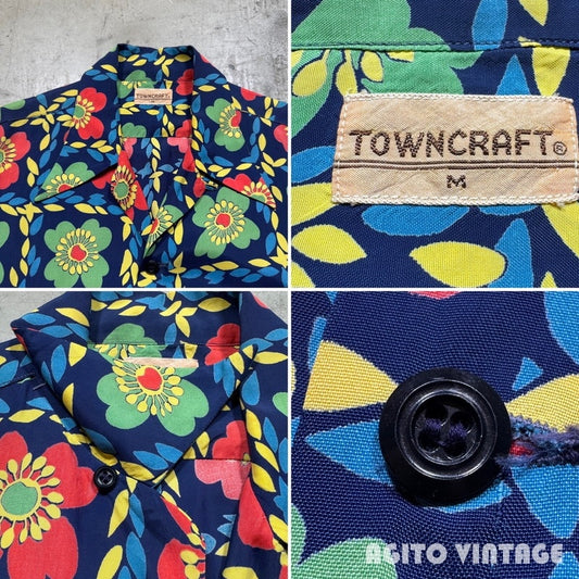 TOWNCRAFT 40s Rayon Flower Open Collar Shirt Multi Size M