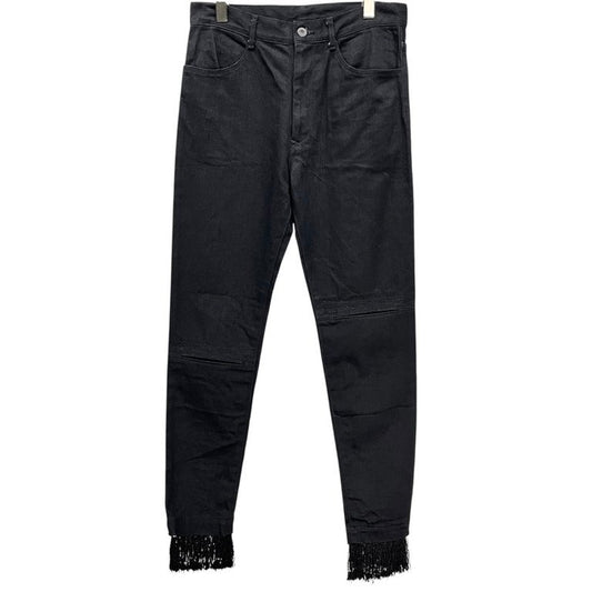 Yohji Yamamoto Black Denim Knee Crash Fringe Slim Size S