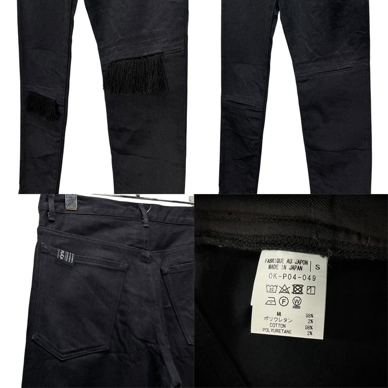 Yohji Yamamoto Black Denim Knee Crash Fringe Slim Size S