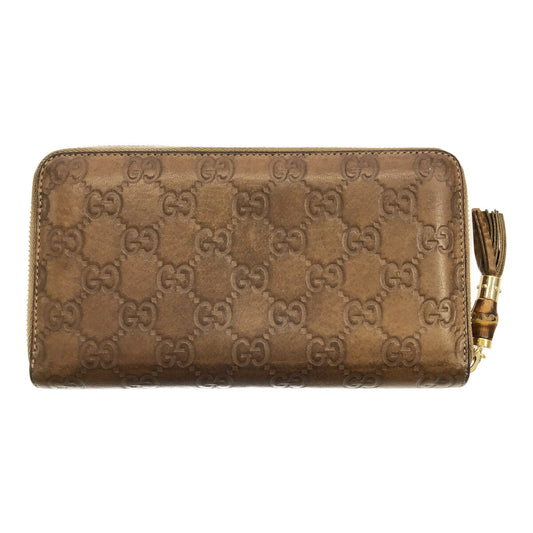 GUCCI Brown Bamboo Guccissima Round Zip Wallet Size ONE SIZE