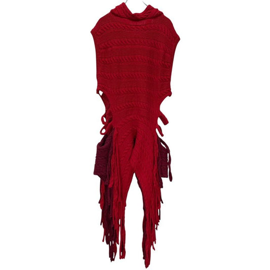 LOEWE 21SS Red Fringe Cable Knit Vest Wool Size M
