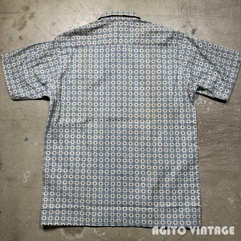 TOWN TOPIC 60s Printed Cotton Shirt Deadstock Blue Size S