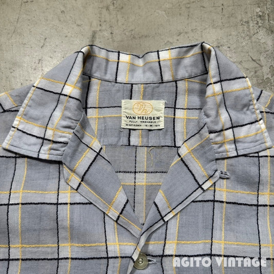 VAN HEUSEN 60s Sheer Open Collar Check Shirt Multi Size M