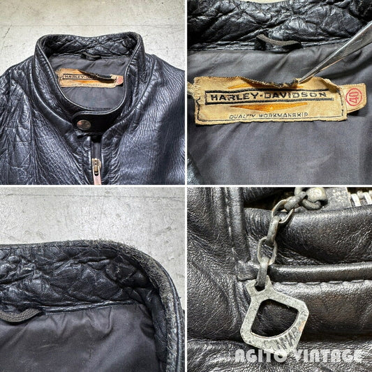 HARLEY DAVIDSON 60s Black Leather Rider Jacket Size 40