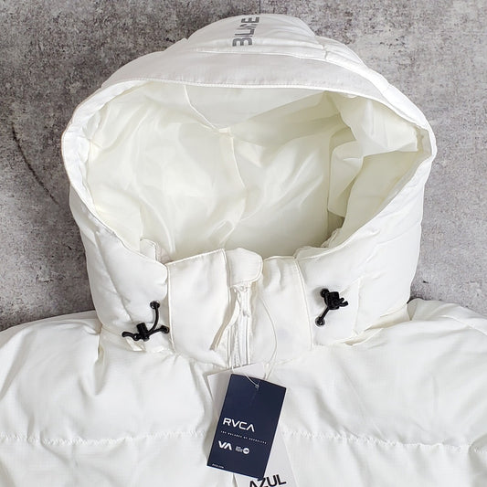 RVCA White Back Logo Detachable Hood Puffer Jacket Size L
