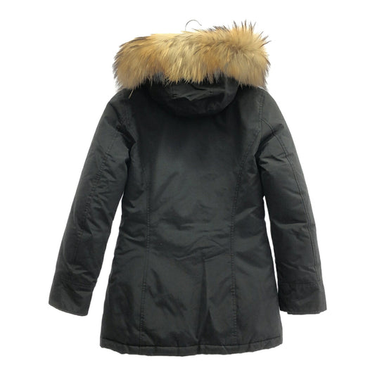 WOOLRICH Arctic Parka Down Jacket Fur Trim Black Size XXS