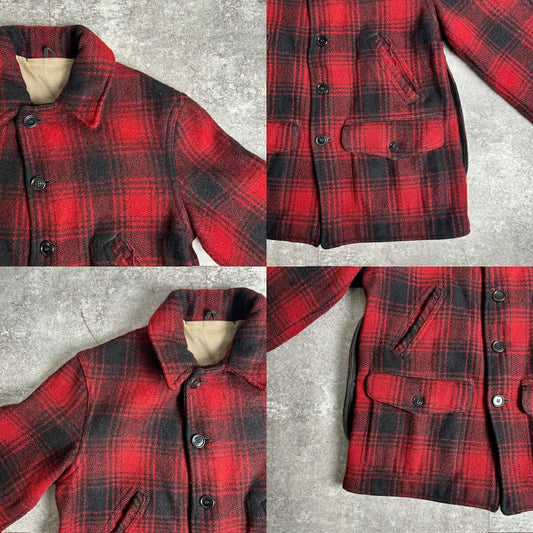 Unknown 40s 50s Vintage Wool Ombre Check Coat Red Size L
