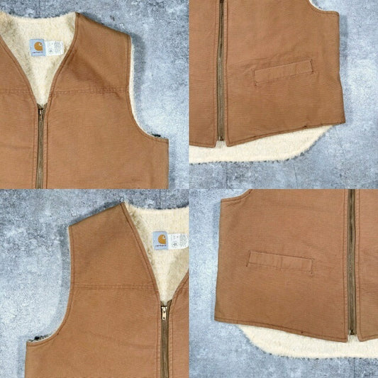 Carhartt 80s Brown Duck Canvas Boa Lined Vest Size XL