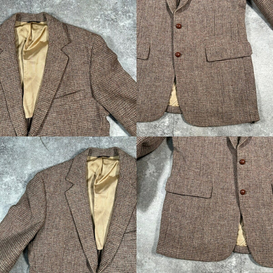 Harris Tweed 80s 90s Vintage Brown Wool Jacket Size L