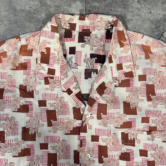 ITAXIXUMGQW 50s/60s Pink Pattern Cotton Collar Shirt Size L