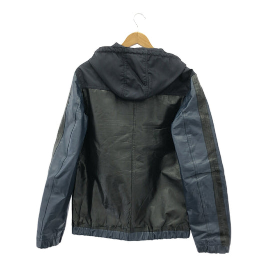 BLACK GOLD Leather Panel Nylon Zip Hoodie Italian Size 46
