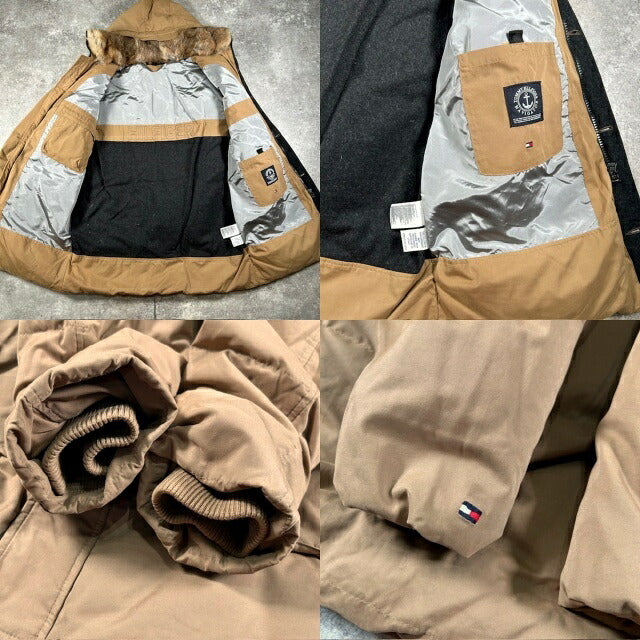 TOMMY HILFIGER Rabbit Fur Hooded Down Jacket Beige Size L