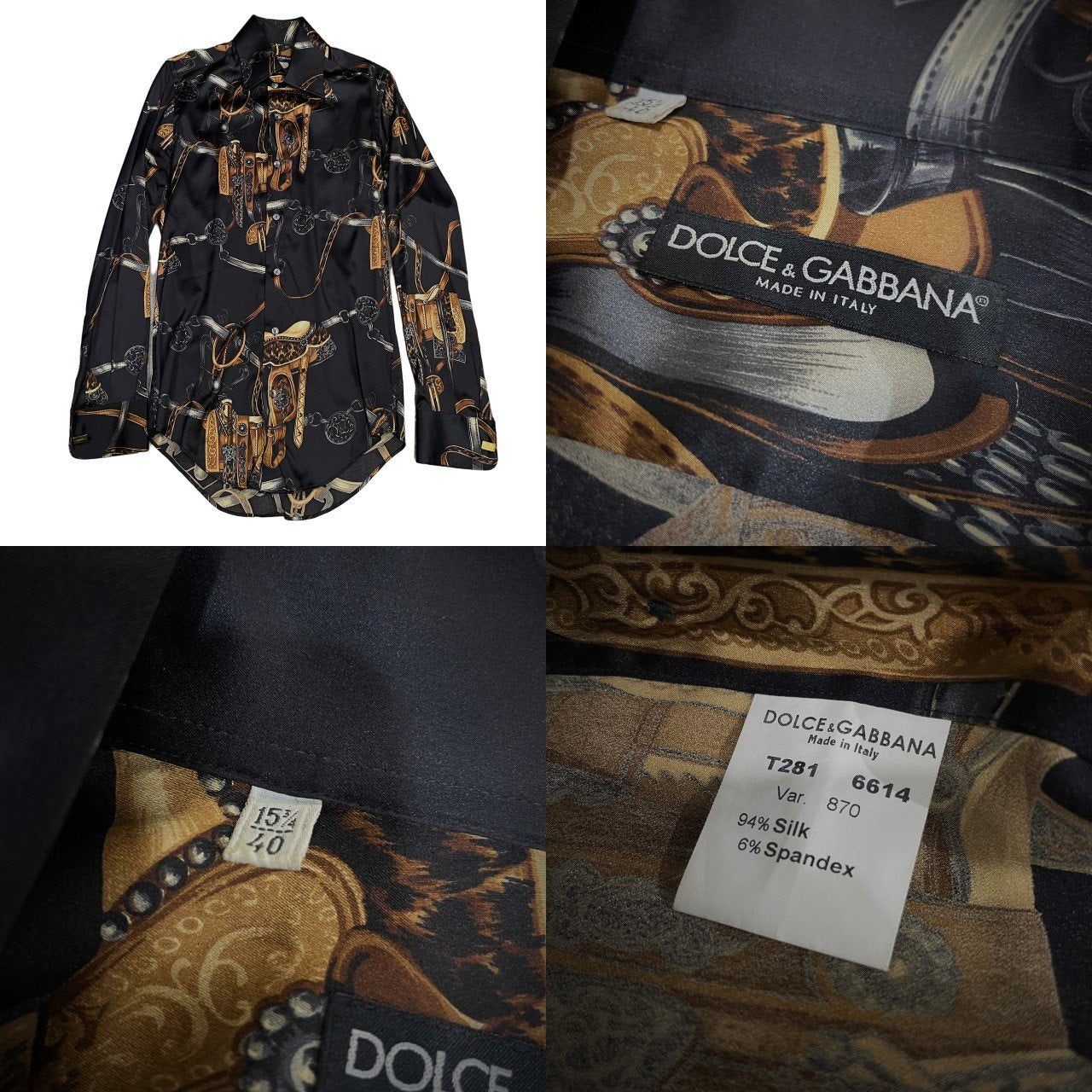 Dolce & Gabbana Silk All-Over Print Cufflinks Dress Size 40