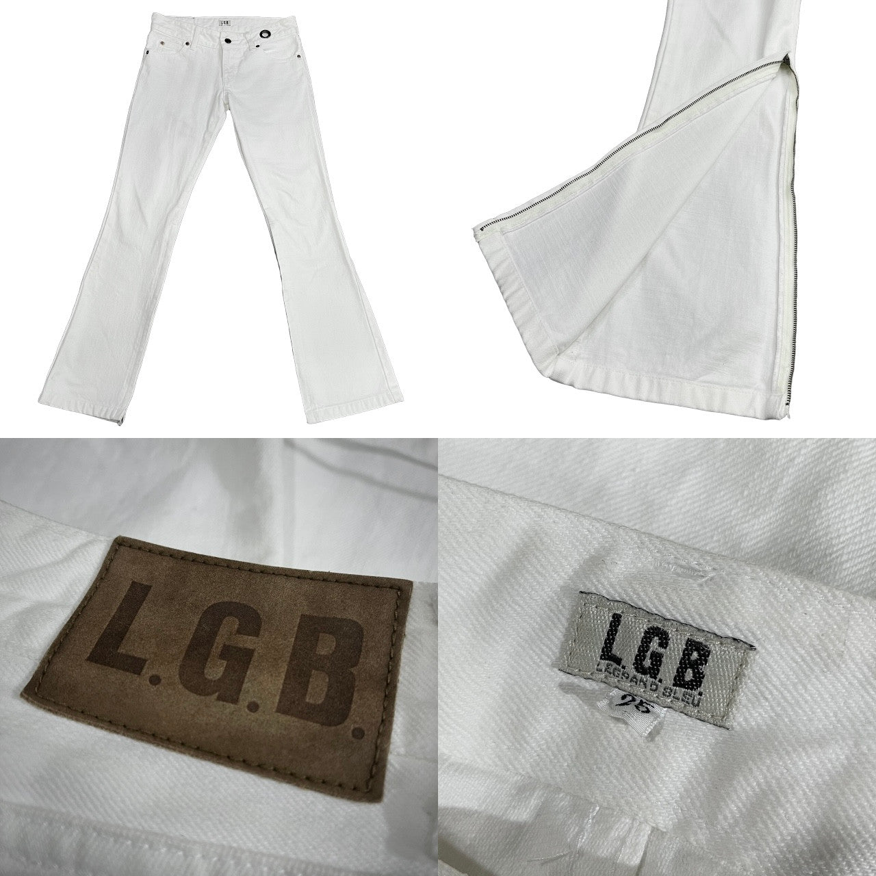 L.G.B. White Denim Hem Zip Flare Jeans Size 25