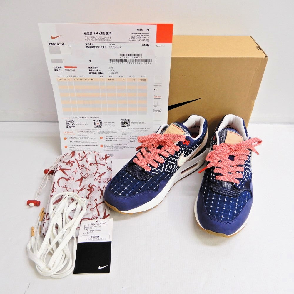 DENHAM x NIKE Air Max 1 Blue Void Sneakers Size 26.0cm