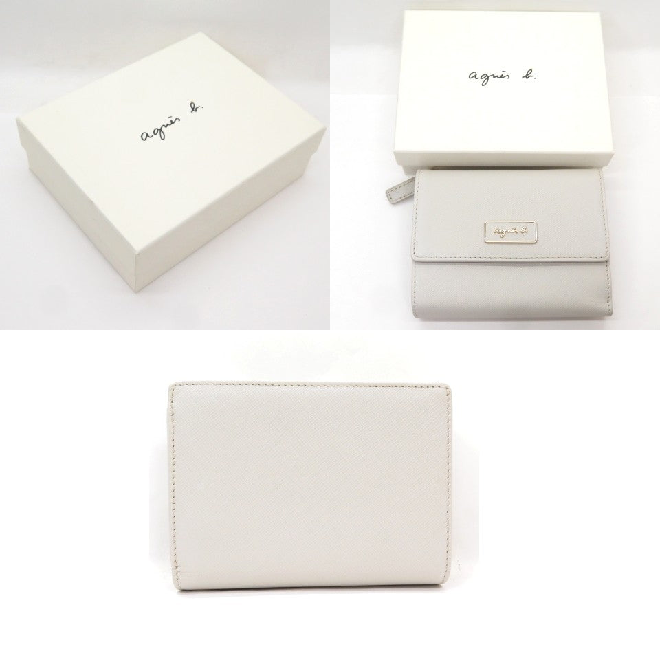 QAW agnes b. Leather Tri-Fold Light Gray Wallet Size ONE SIZE