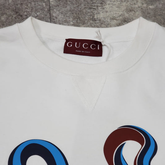 GUCCI 25SS Cotton Jersey Print White Italian Sweatshirt Size L