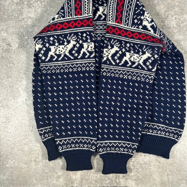 L.L.Bean 80s Norwegian Wool Nordic Sweater Navy Size L