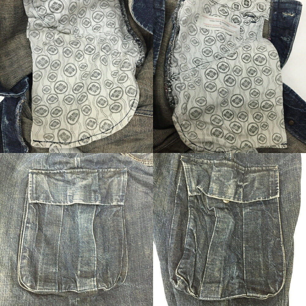 YAMANE Back Embroidered Denim Cargo Pants Navy Size 36