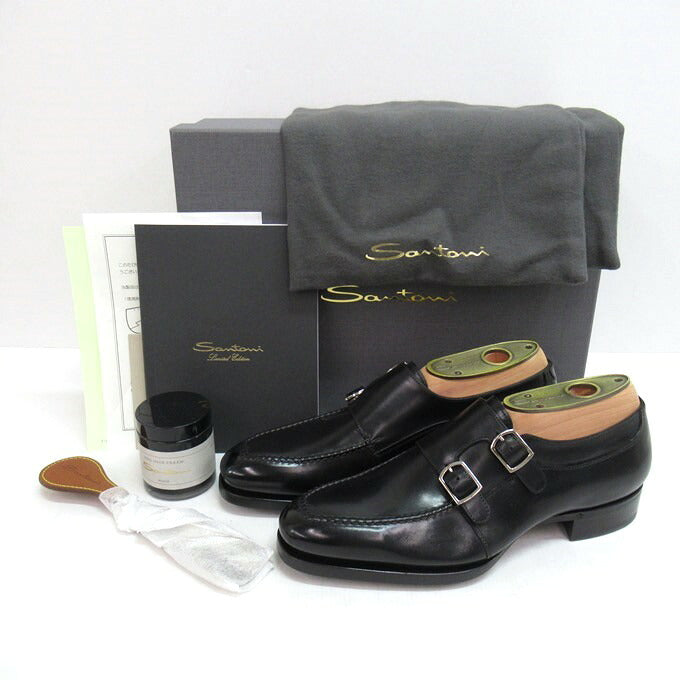 Santoni Limited Edition Double Monk Shoes Black Size 5 1/2