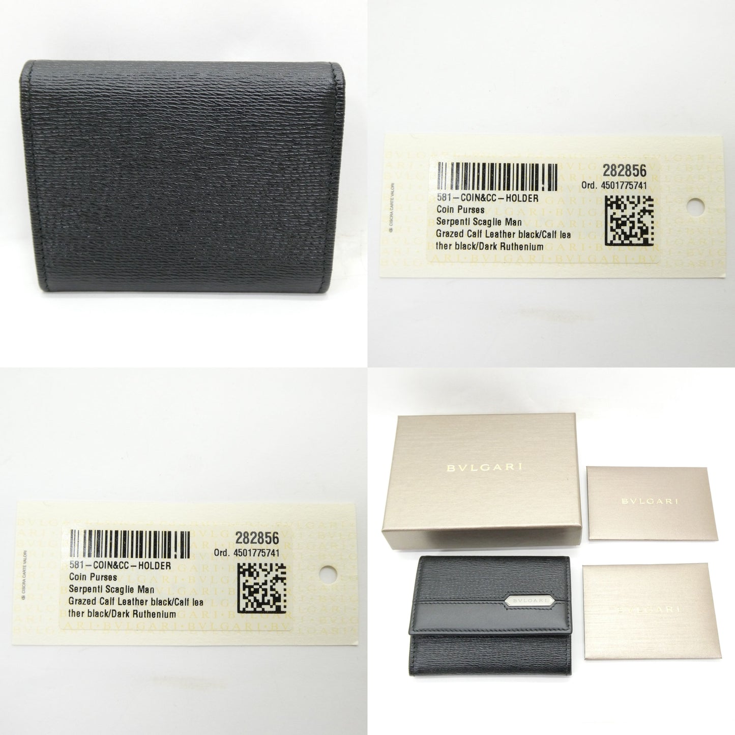 BVLGARI Leather Coin Case Black Size ONE SIZE