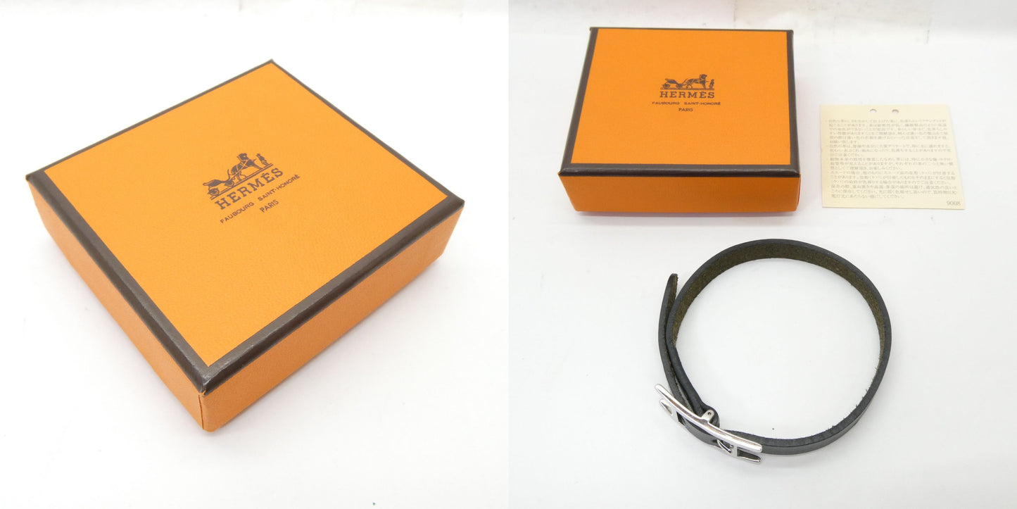 HERMES Leather Hapi 3 Bracelet Black Size ONE SIZE