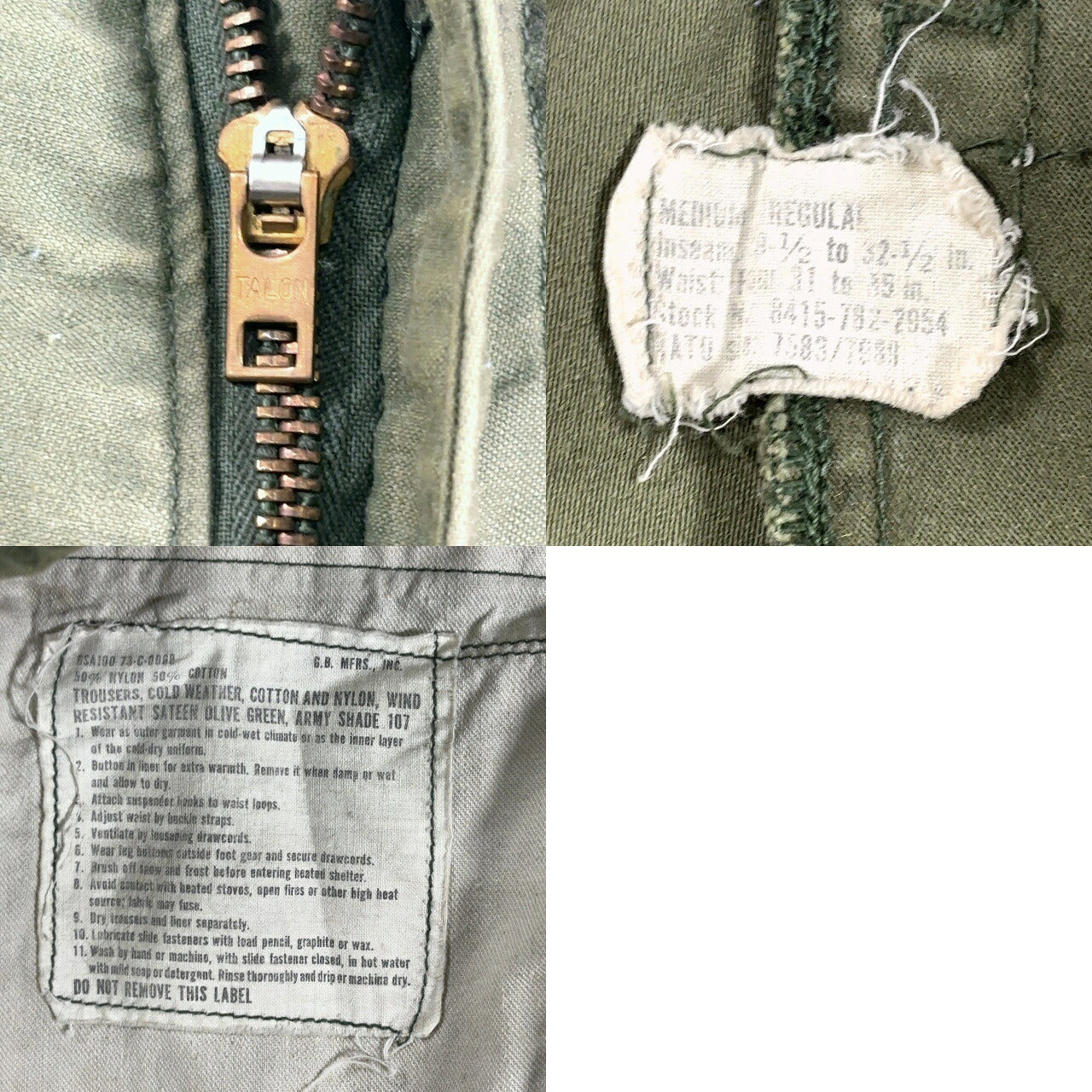 U.S.ARMY 70s M-65 Military Cargo Pants Green Size M