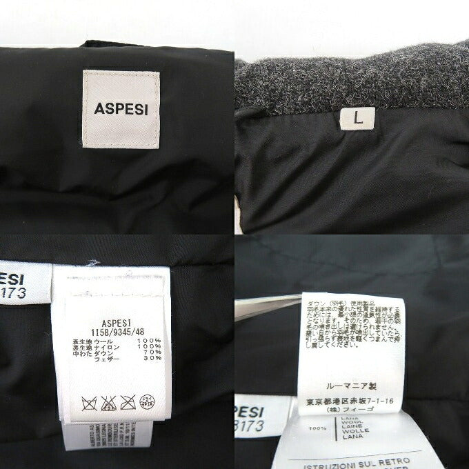 ASPESI Wool Down Vest Charcoal Gray Size L