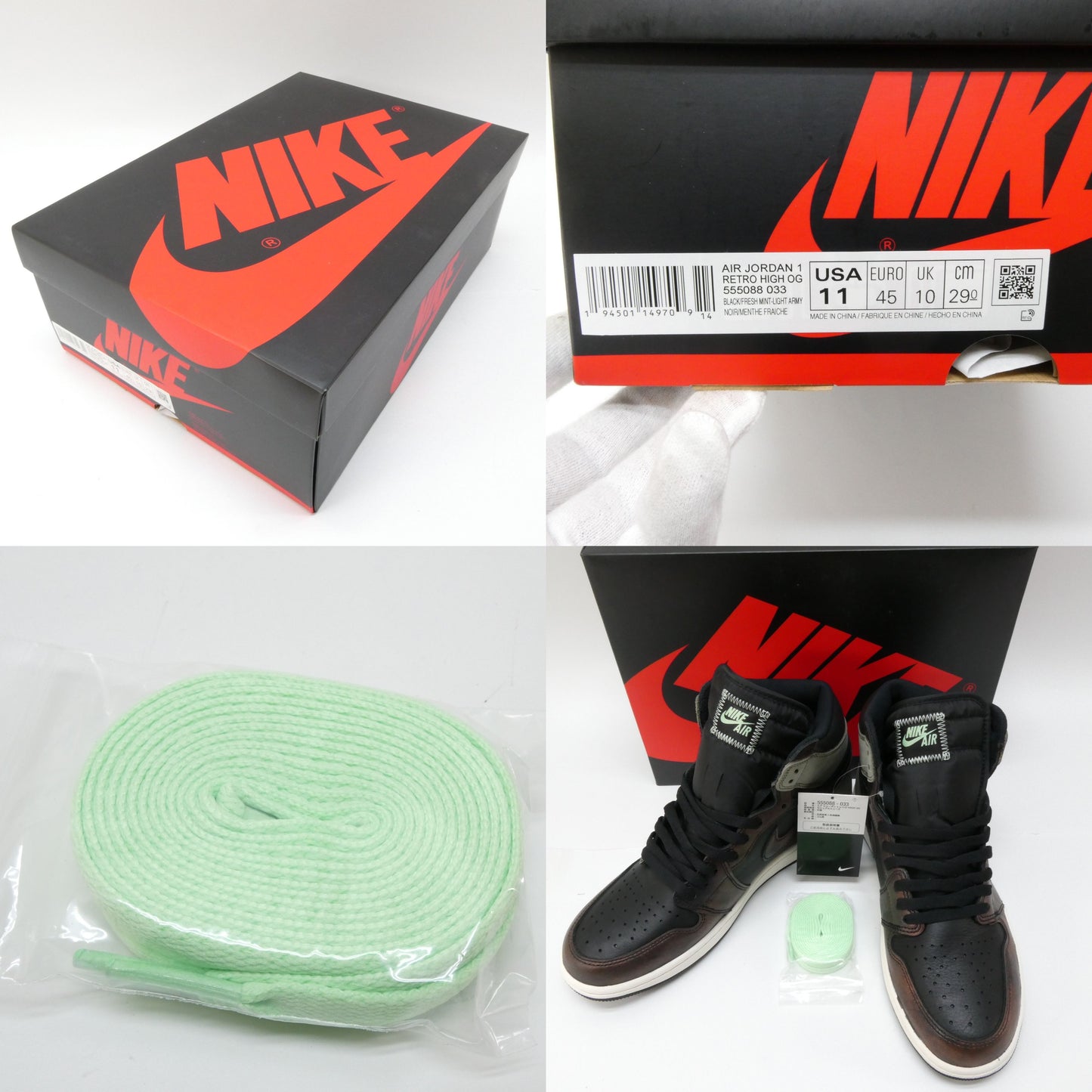 NIKE AIR JORDAN 1 Retro High OG Black Light Army Sneakers