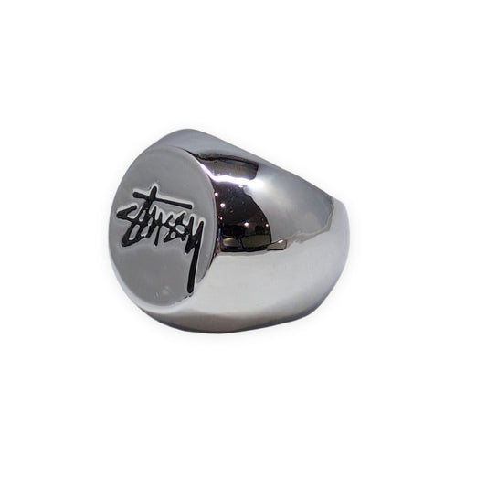 STUSSY Old Stussy Logo Silver Ring Size 16