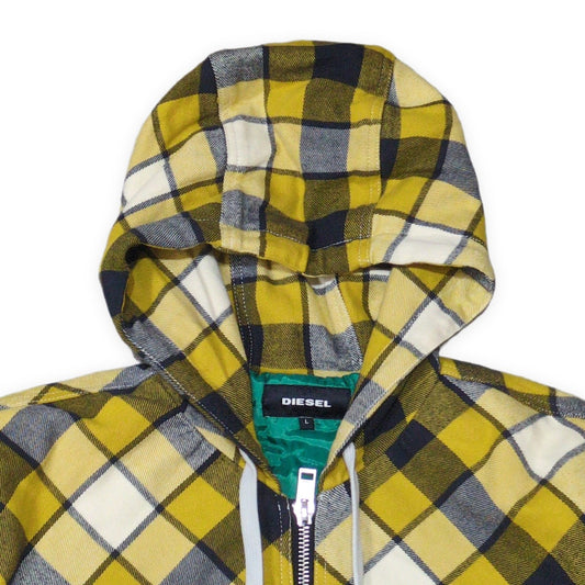 DIESEL Check Pattern Zip Hoodie Yellow Size L