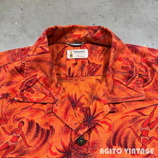 TOWNCRAFT 60s Vintage Cotton Hawaiian Shirt Orange Size XXL