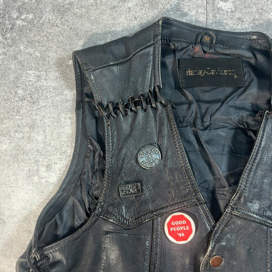 HARLEY DAVIDSON Vintage Biker Leather Vest Black Size M
