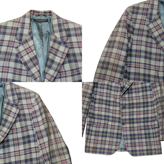 BROOKS BROTHERS 80s 2-Button Check Tailored Blazer Size 36R