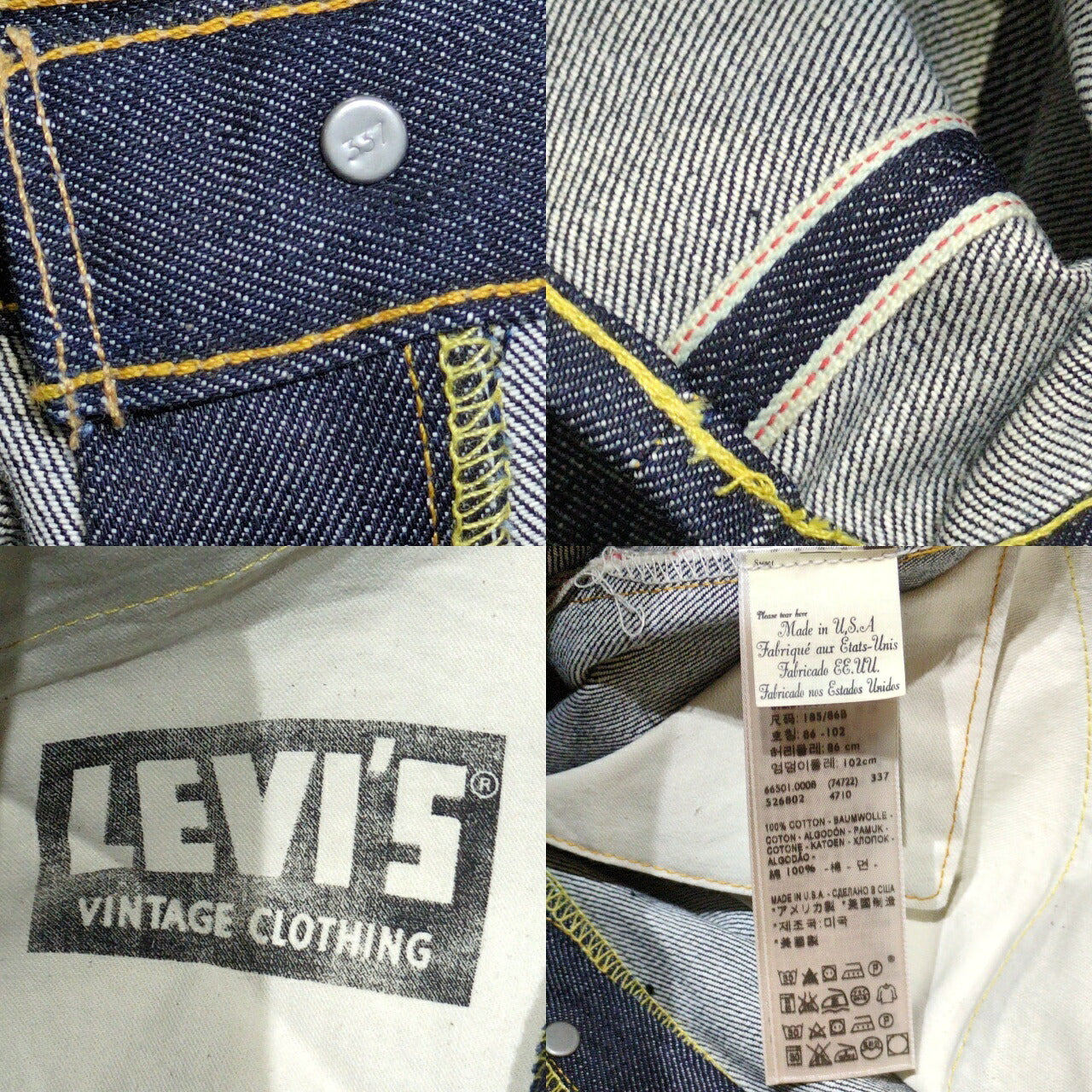 LEVI'S LVC 1966 501 Double Name Selvedge Jeans Blue Size W34