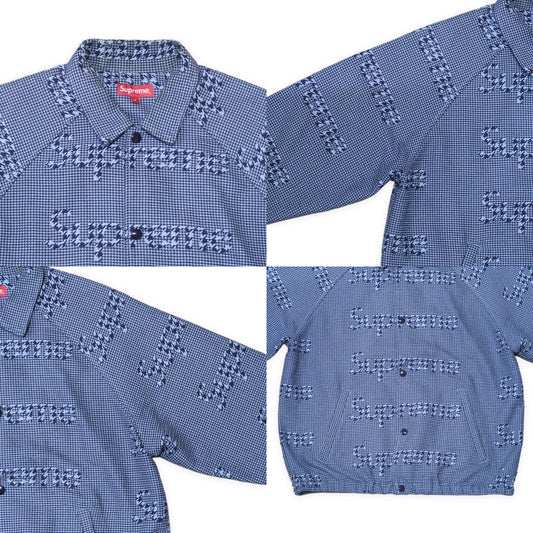 Supreme 20AW Houndstooth Logo Snap Jacket Blue Size M
