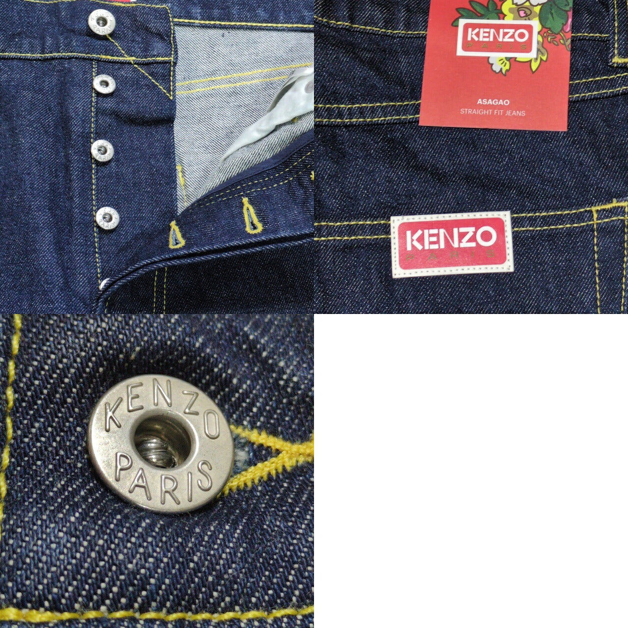 KENZO NIGO Asagao Motif Straight Jeans Blue Cotton Size US31