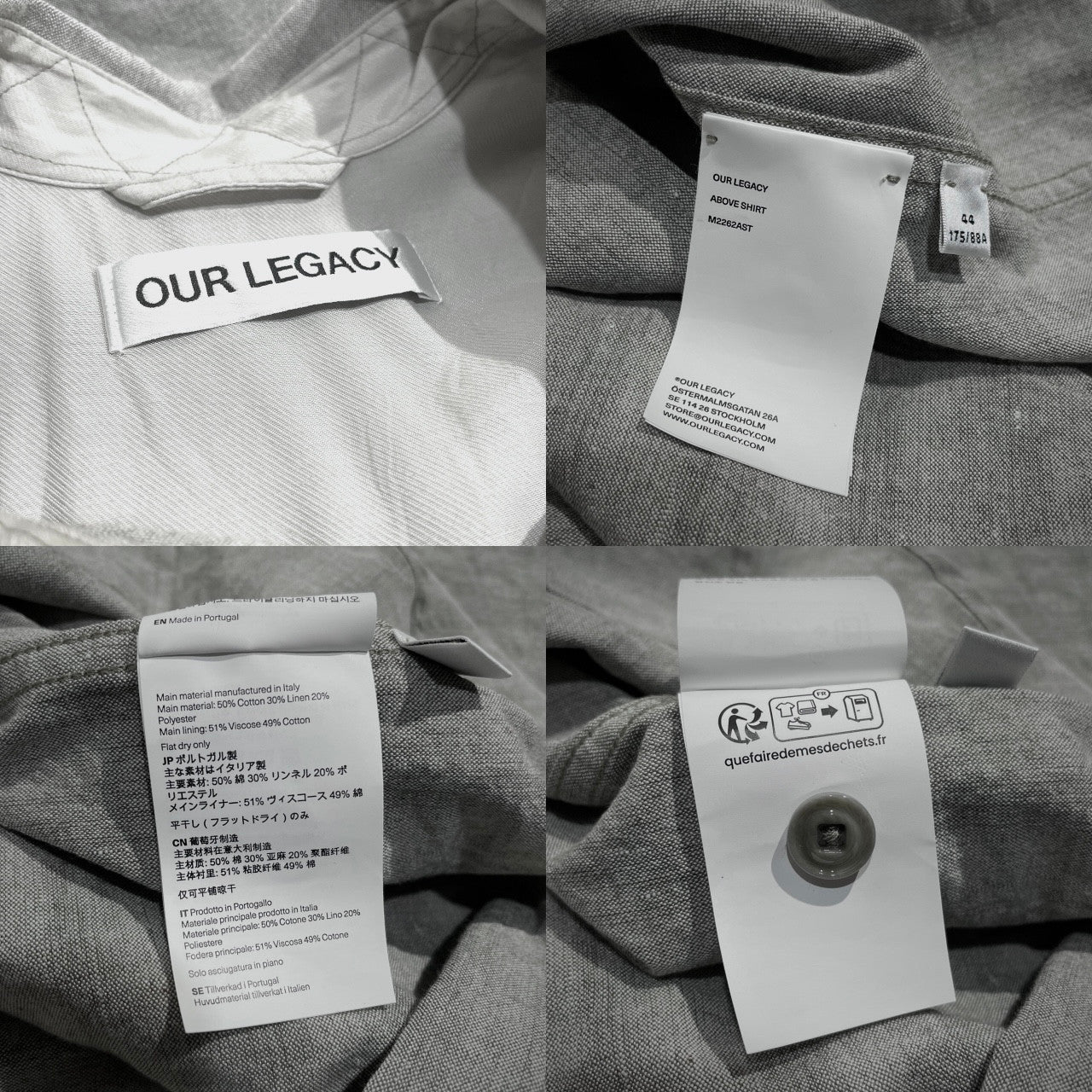 OUR LEGACY 26SS Shadow Stripe Regular Shirt Gray Size 44