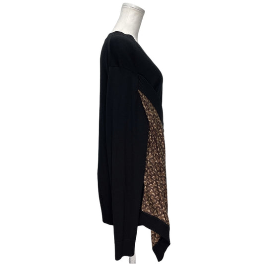 BURBERRY Black Wool Silk TB Monogram V-Neck Sweater Size M