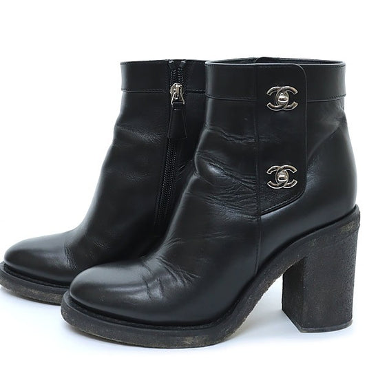 CHANEL Turn-lock Short Leather Boots Size 36