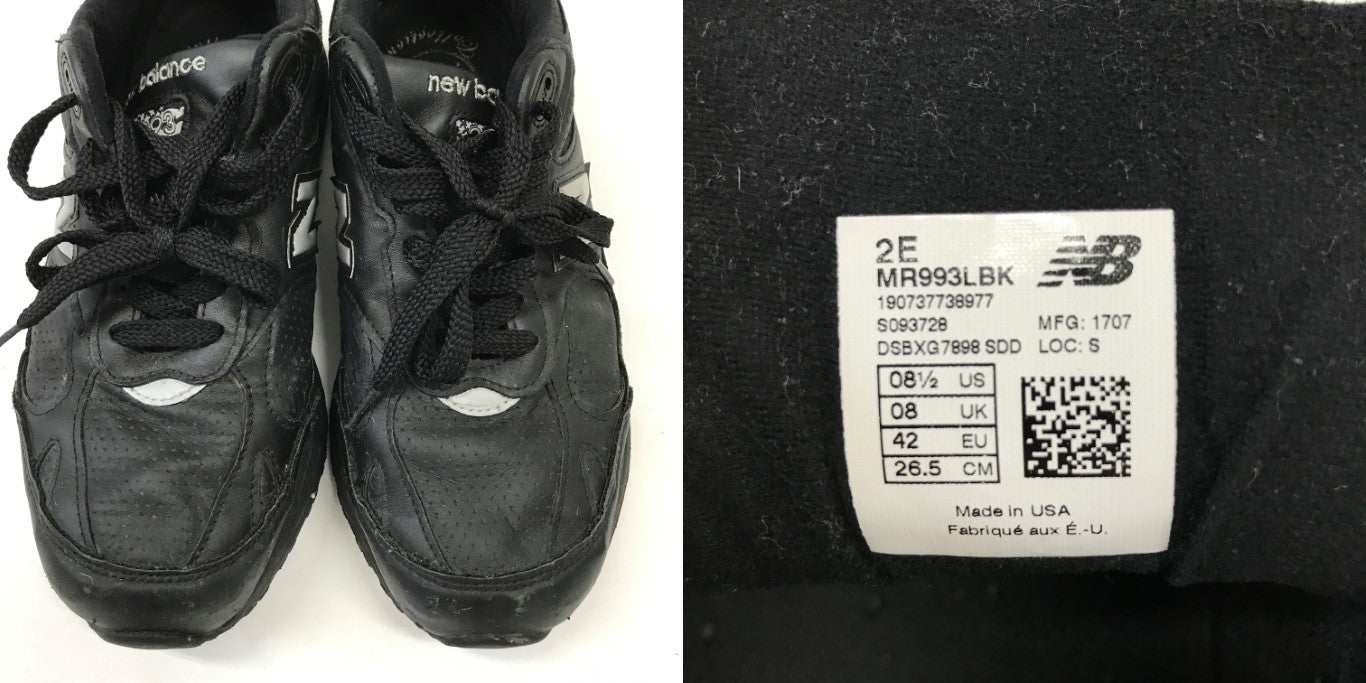 New Balance MR993LBK Black Sneakers Size 26.5