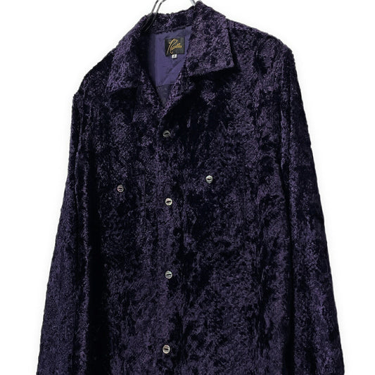 Needles 21AW Burnout Velvet Open Collar Shirt Purple Size S