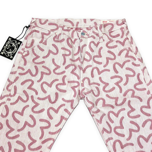 Evisu Pink 5500 All-Over Seagull Jacquard Jeans Size 34