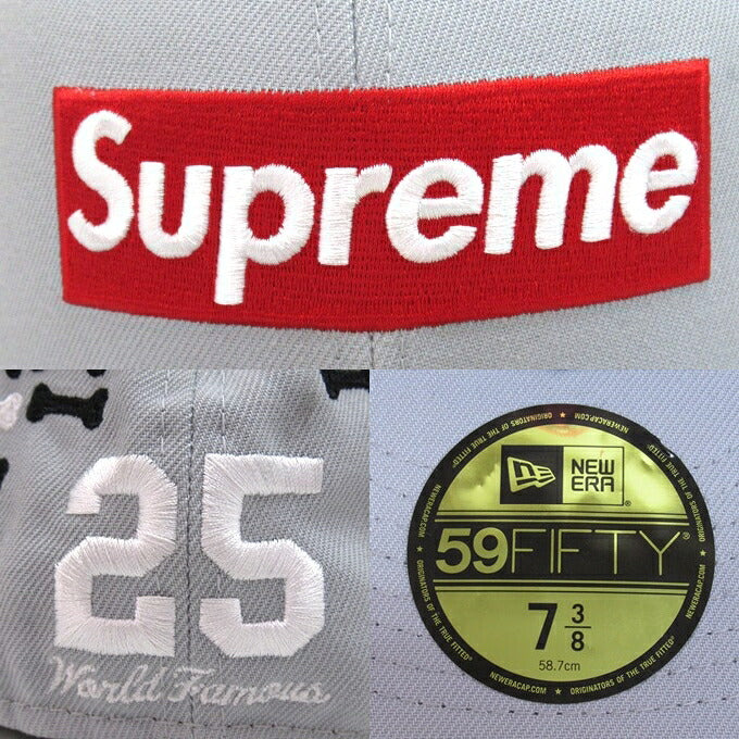 Supreme x New Era 25FW Bones Box Logo Cap Gray Size 7