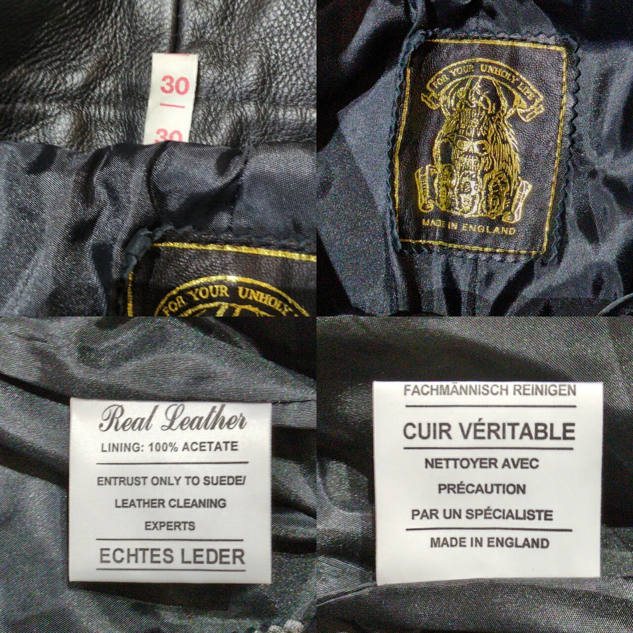 666 Leather Pants Black Made in England Size 30